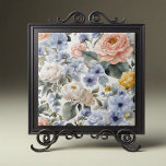 Sophisticated  Pastel Roses Peonies and Anemones Tile<br><div class="desc">Introducing our exquisite ceramic tile featuring a stunning floral design that effortlessly blends elegance and charm. This tile showcases a vibrant array of meticulously detailed flowers in full bloom, including delicate peonies, lush roses, and charming anemones. The colour palette is a harmonious mix of soft pastels and rich hues, with...</div>