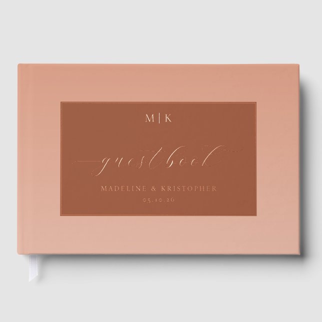 Sophisticated Peach Calligraphy Guest Book (Front)