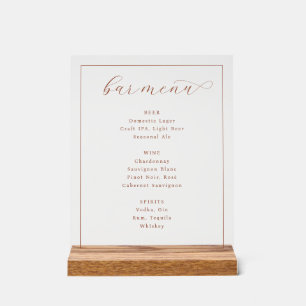 Sophisticated Peach Minimalist Bar Menu Acrylic Sign