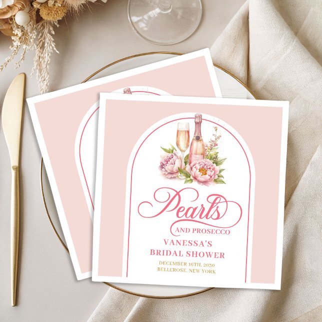 Sophisticated Pearls and Prosecco Bridal Shower Napkin (Sophisticated Pearls and Prosecco Bridal Shower Paper Dinner Napkins)