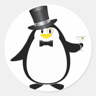 Sophisticated Penguin with Martini Classic Round Sticker