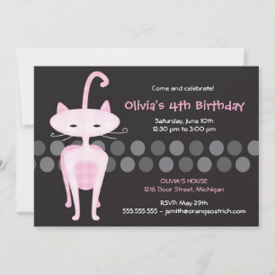 Sophisticated Pink Kitty Birthday Invitation