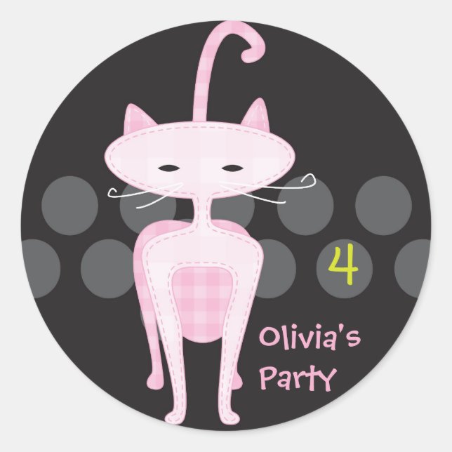 Sophisticated Pink Kitty Favour Sticker (Front)