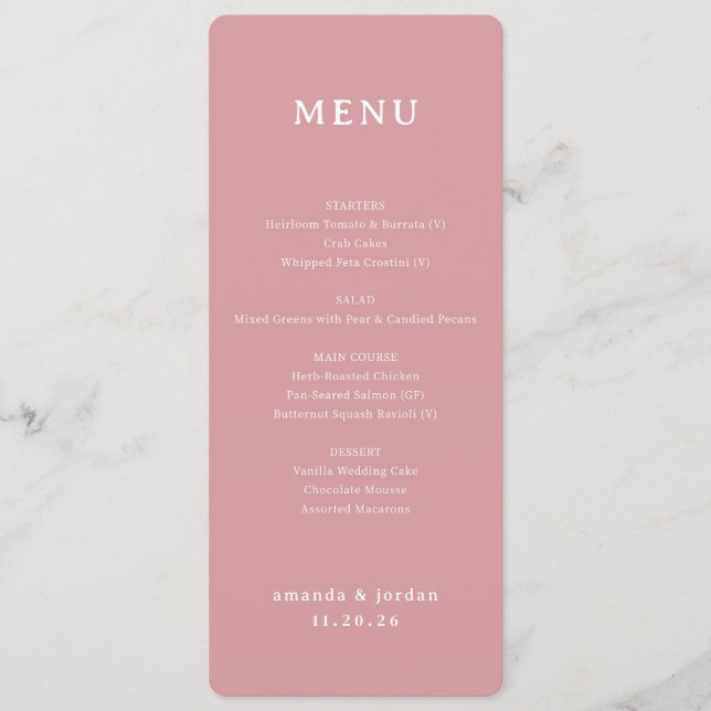 Sophisticated Pink Minimalist Menu (Front)
