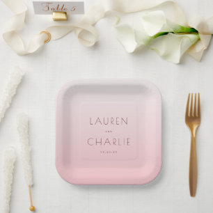 Sophisticated Pink Minimalist Names Paper Plate