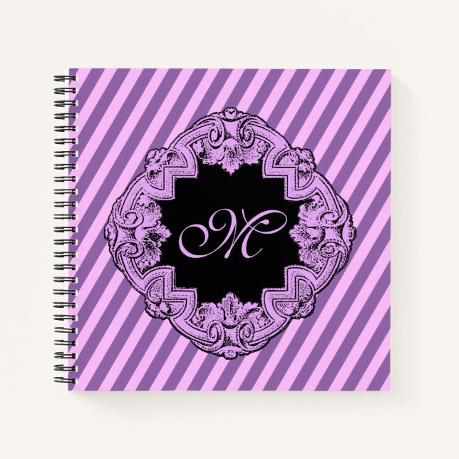 Sophisticated Pink Stripe Monogrammed Notebook (Front)