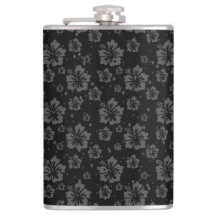 Sophisticated Plain Black Muted Floral  Hip Flask