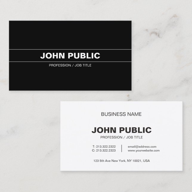 Sophisticated Plain Company Modern Black White Business Card (Front/Back)