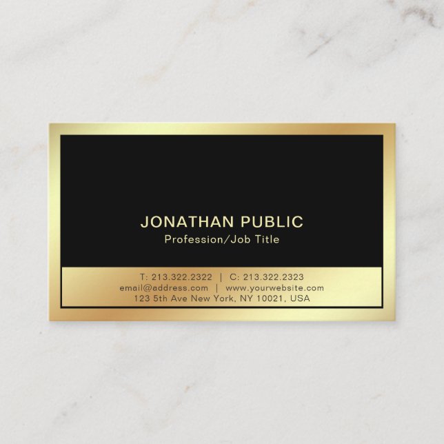 Sophisticated Plain Professional Modern Black Gold Business Card (Front)