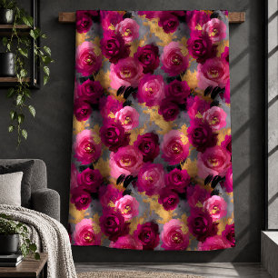 Sophisticated Plum Gold Flowers Throw Blanket