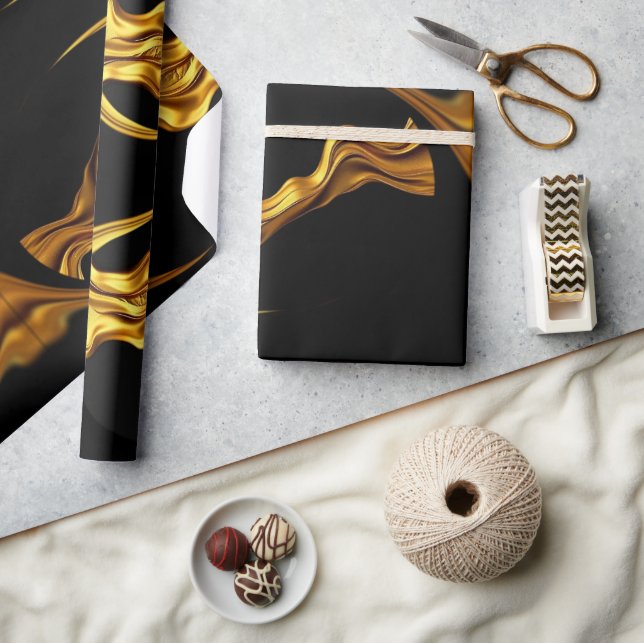 Sophisticated Presentation: Black& & Gold Abstract Wrapping Paper (Crafts)