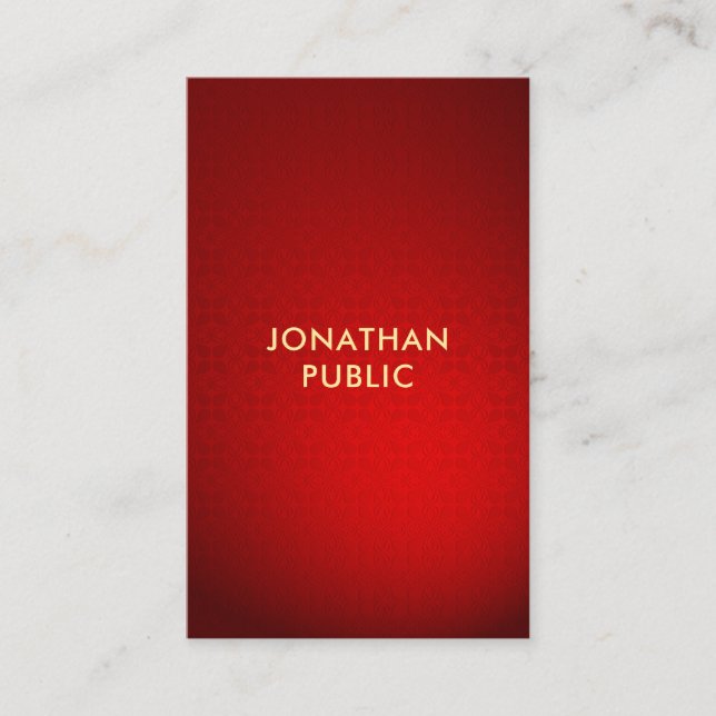 Sophisticated Professional Red Damask Gold Name Business Card (Front)
