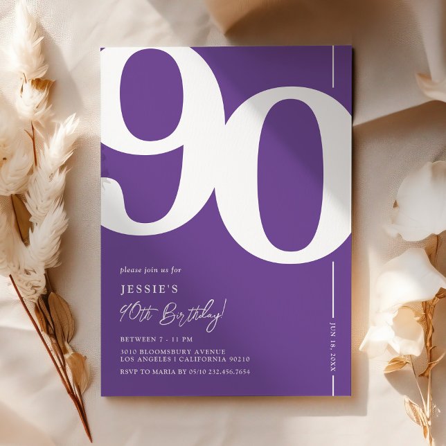Sophisticated Purple 90th Birthday Invitation (Creator Uploaded)