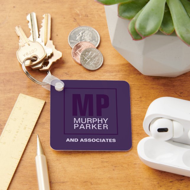 Sophisticated Purple Business Monogram Logo Key Ring (Desk)