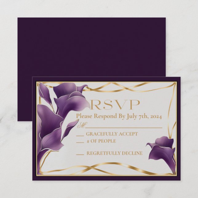 Sophisticated Purple Calla Lily Wedding  RSVP Card (Front/Back)