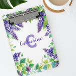 Sophisticated Purple Lilacs with Green Leaves Mini Clipboard<br><div class="desc">This customisable clipboard features a beautiful and elegant design, perfect for adding a touch of personalisation to your office or school supplies. The clipboard showcases a vibrant floral pattern with clusters of purple lilacs and lush green leaves adorning the top and bottom edges. The text is fully customisable. This clipboard...</div>