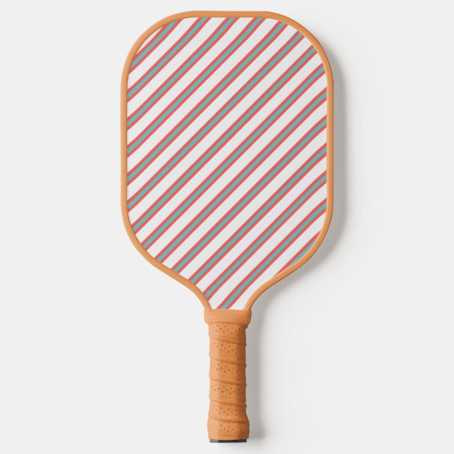 Sophisticated Red, Blue & White Diagonal Striped Pickleball Paddle (Front)