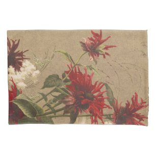Sophisticated Red & Burgundy Floral Against Beige Pillowcase