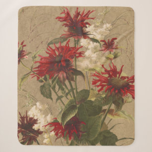 Sophisticated Red & Burgundy Floral Against Beige Sherpa Blanket