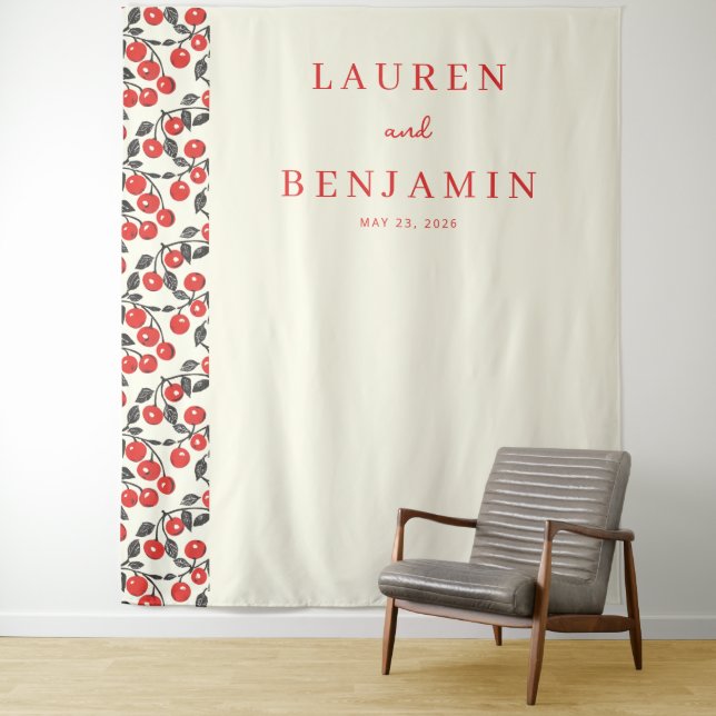 Sophisticated Red Cherry Vine Tapestry (In Situ)