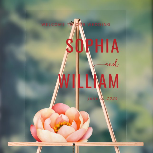 Sophisticated Red Floral Wedding Sign (Neutral)