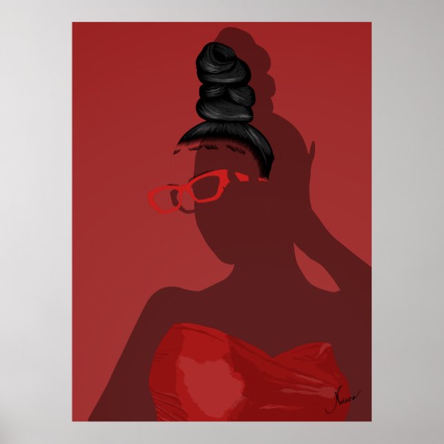 Sophisticated Red Illustration of Woman Hollow Art Poster (Front)