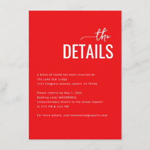 Sophisticated Red Minimalist Wedding Details Card