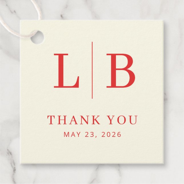 Sophisticated Red Serif Wedding Favor Tag (Front)