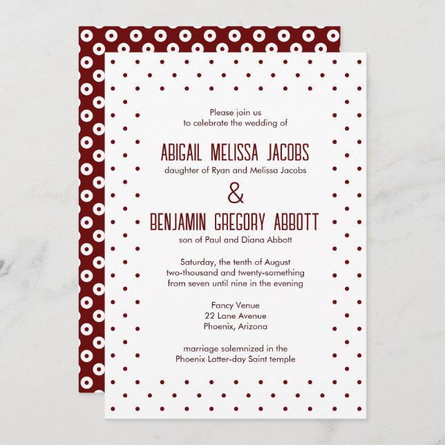 Sophisticated Red & White Polka-Dot Reception Invitation (Front/Back)