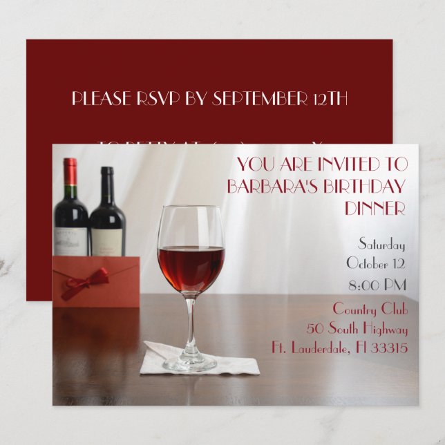  Sophisticated Red wine birthday  party    Invitation (Front/Back)