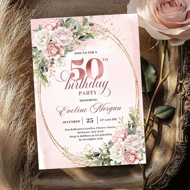 Sophisticated Rose Gold 50th Birthday Invitation (Sophisticated Rose Gold 50th Birthday Invitation)