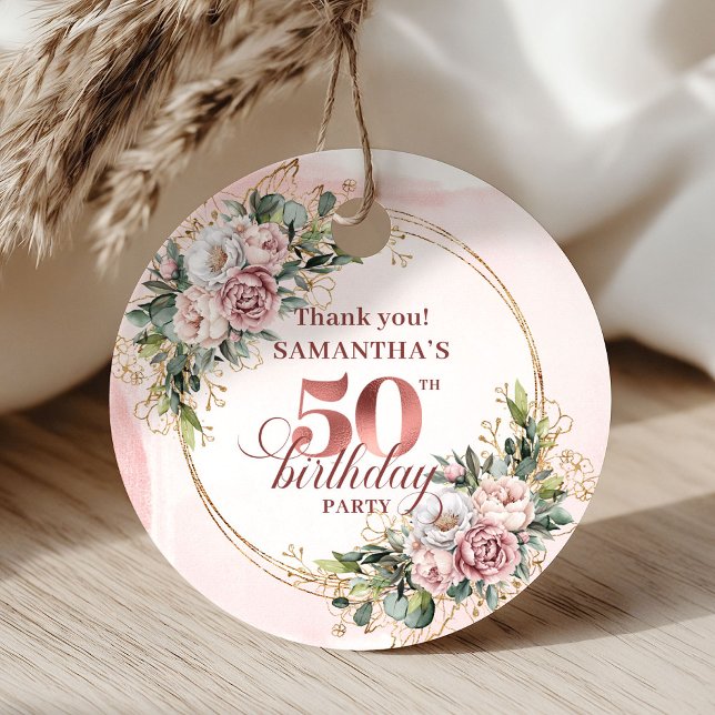 Sophisticated Rose Gold Blush 50th Birthday Tag (Sophisticated Rose Gold Blush 50th Birthday Tag)