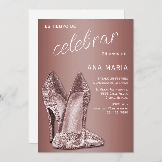 Sophisticated Rose Gold Spanish Feminine Birthday  Invitation (Front/Back)
