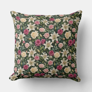 Sophisticated Rose Lily Greenery Bouquet Cushion