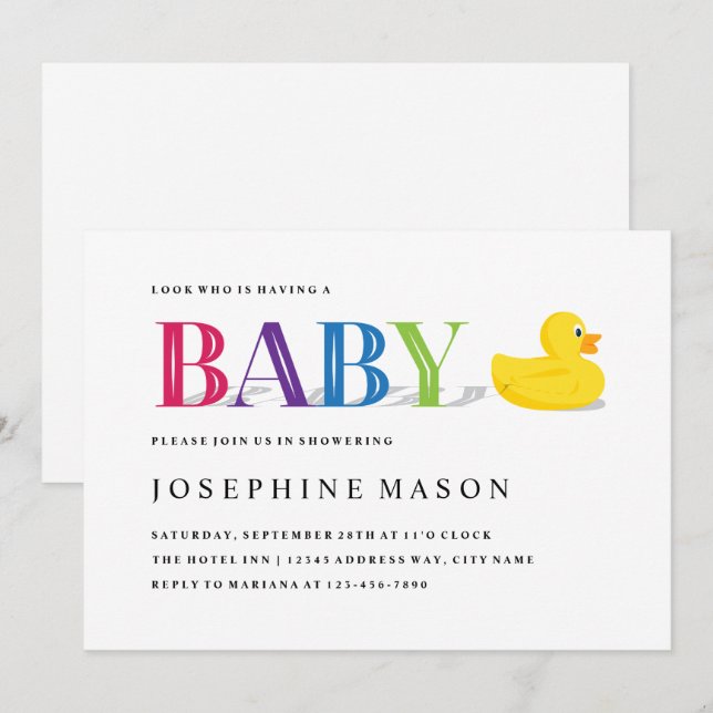 Sophisticated Rubber Duck Rainbow Baby Shower Invitation (Front/Back)