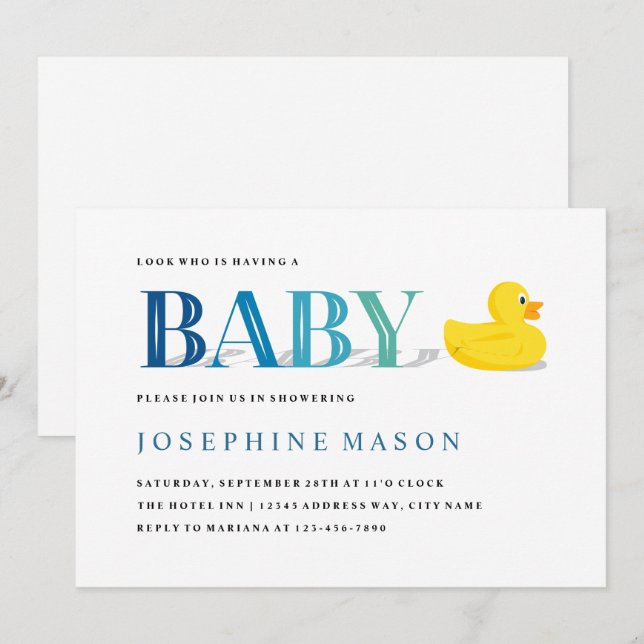 Sophisticated Rubber Duck Turquoise Baby Shower Invitation (Front/Back)