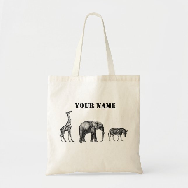 Sophisticated Safari, Giraffe, Elephant and Zebra Tote Bag (Front)