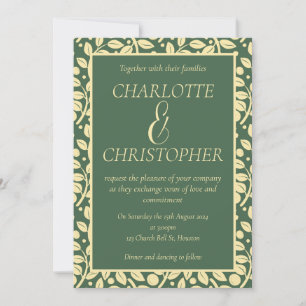 Sophisticated Sage Green Cream Leaf Pattern Invitation