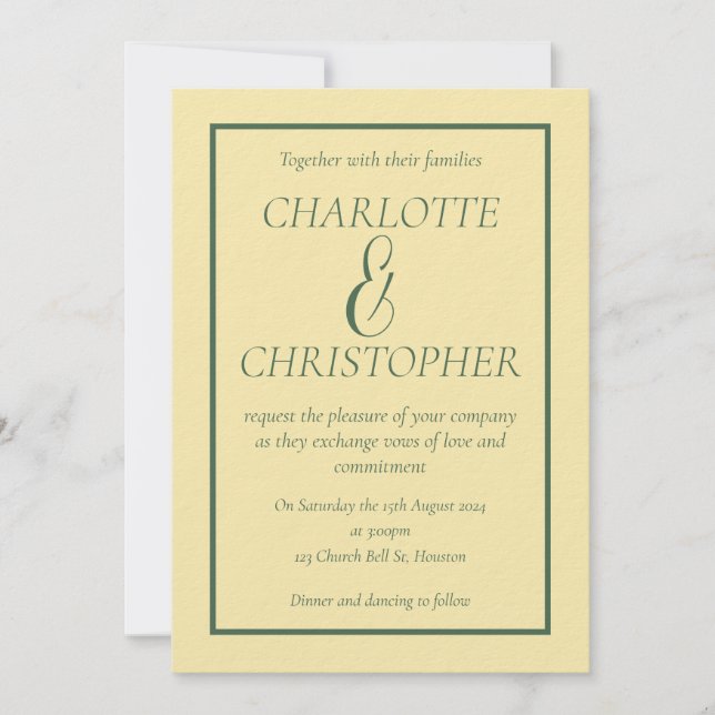 Sophisticated Sage Green Cream Leaf Pattern Invitation (Front)