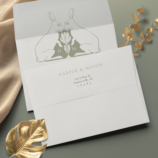 Sophisticated Sage Green Rabbit Motif Wedding Envelope (Creator Uploaded)
