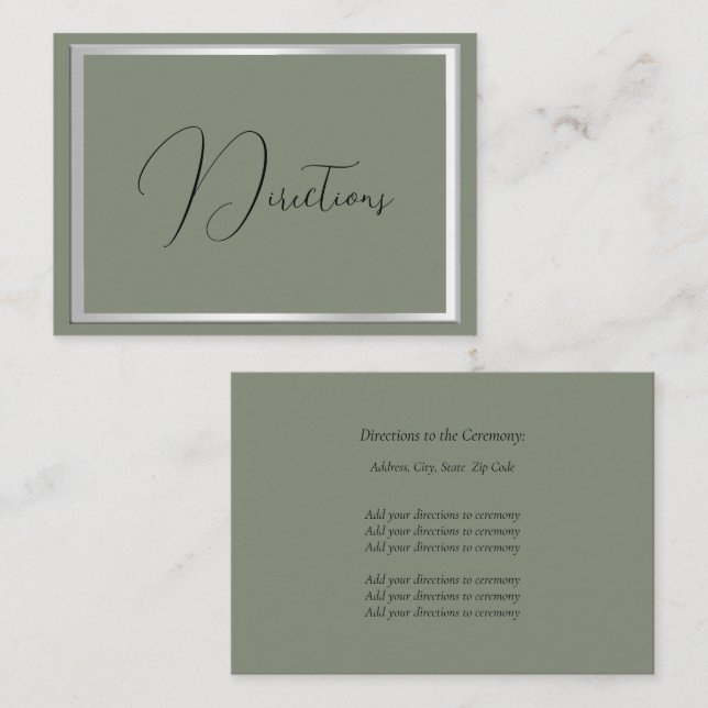 Sophisticated Sage & Silver Wedding Enclosure Card (Front/Back)