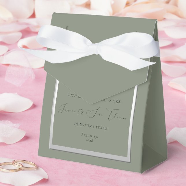 Sophisticated Sage & Silver Wedding Favour Box (Wedding)
