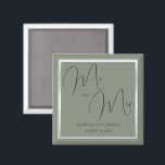 Sophisticated Sage & Silver Wedding Magnet<br><div class="desc">Beautiful sophisticated sage and silver coloured wedding magnet favor. Trendy sage and silver colours for your special day. Romantic and fashionable colours for weddings. Pretty sage background with a shiny silver border. Unique, chic and classy invitation suitable for any season. All text, font and font colour is fully customizable to...</div>