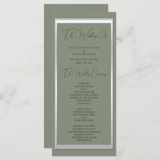 Sophisticated Sage & Silver Wedding Program (Front/Back)