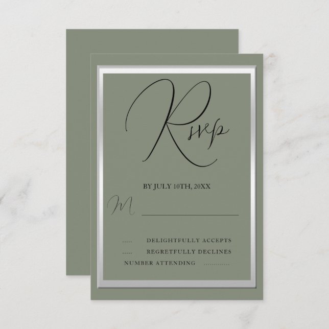 Sophisticated Sage & Silver Wedding RSVP Card (Front/Back)