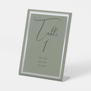 Sophisticated Sage & Silver Wedding Table Number Pedestal Sign