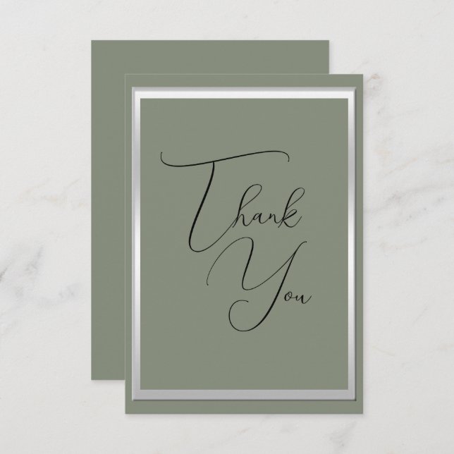Sophisticated Sage & Silver Wedding Thank You Card (Front/Back)