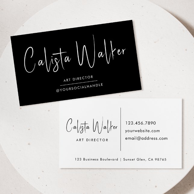 Sophisticated Script Calligraphy Minimal Black Business Card (Creator Uploaded)
