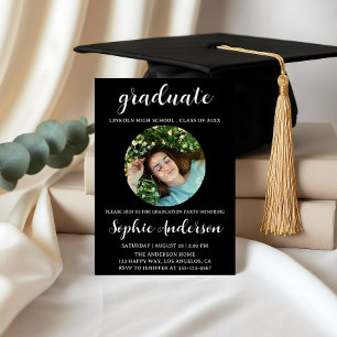 Sophisticated Script Graduation Party with Photo Invitation