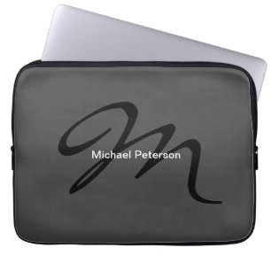 Sophisticated Script Monogram Initial Modern Grey Laptop Sleeve